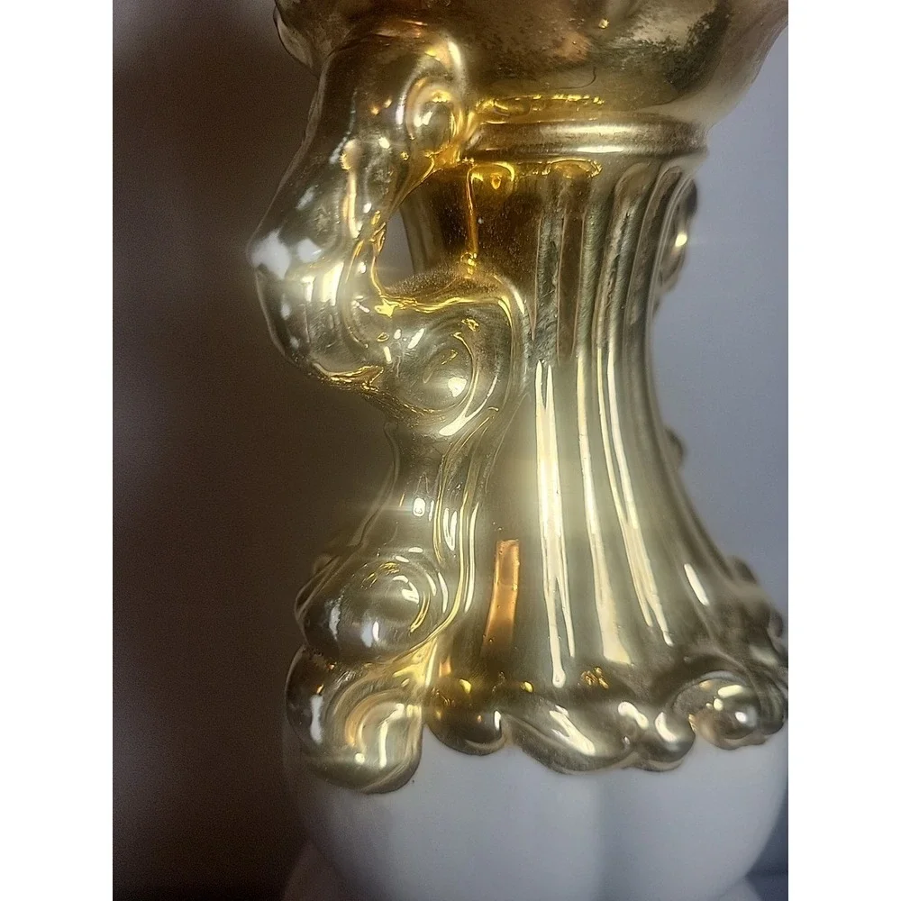 Vintage 23 Inch Ceramic Table Lamp Pink Rose Floral Gold Gilt Urn Style